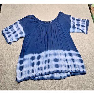 Soft Surroundings Cold Shoulder Tunic Tie Dye Gauze‎ Like Blue Rayon Large L